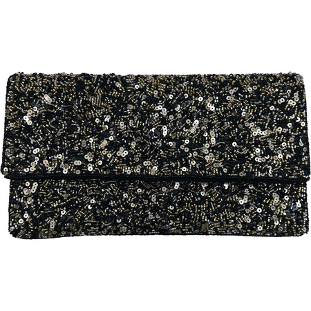 SEQUINS BEADED BLACK/GOLD CLUTCH PURSE