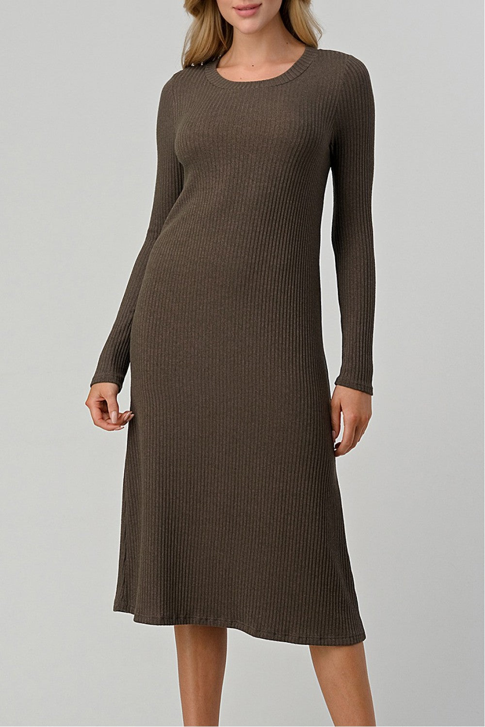 Long Sleeve Rib Knit Midi Dress Long Sleeve Rib Knit Midi Dress