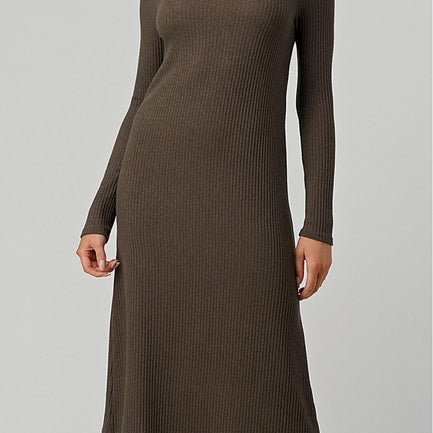 LONG SLEEVE RIB KNIT MIDI DRESS