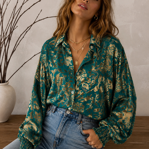 AFTER MIDNIGHT BURNOUT VELVET BLOUSE