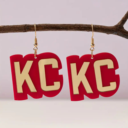 RED GOLD KC LETTER EARRINGS