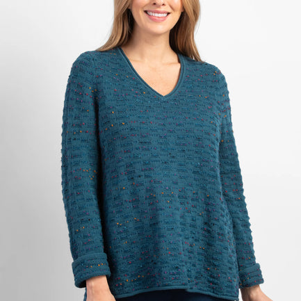 BOUCLE VNECK PULLOVER SWEATER IN BALTIC