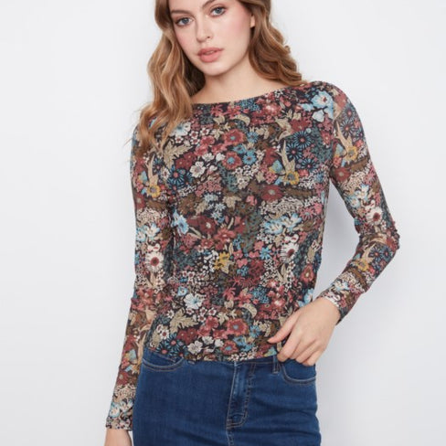 FALL FLORALS MESH TOP
