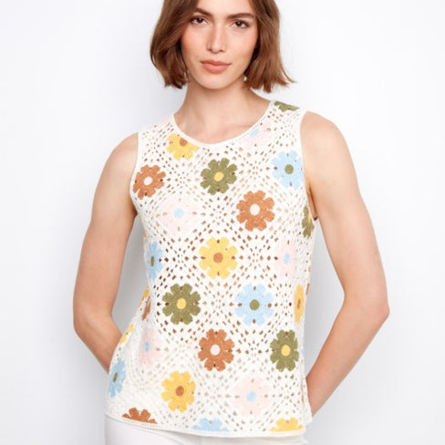 SEVENTIES FLORAL CROCHET TANK