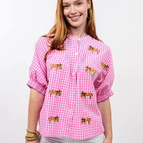 DONKEY PINK GINGHAM TOP