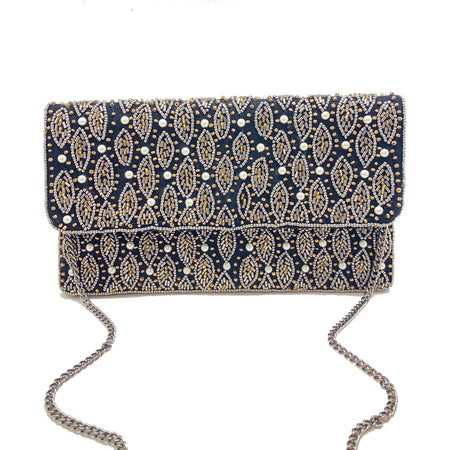 BLACK PEARL EMBROIDERED CLUTCH PURSE