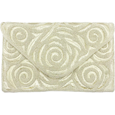 CREAM ROSE BEADED CLUTCH