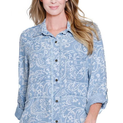 IT'S OK TO CHAMBRAY TOP