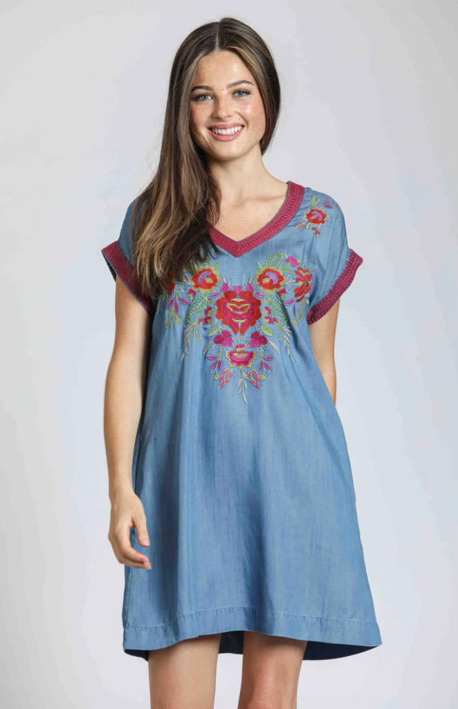 EMBROIDERED CHAMBRAY DRESS SHOPGIRLS EMBROIDERED CHAMBRAY DRESS SHOPGIRLS