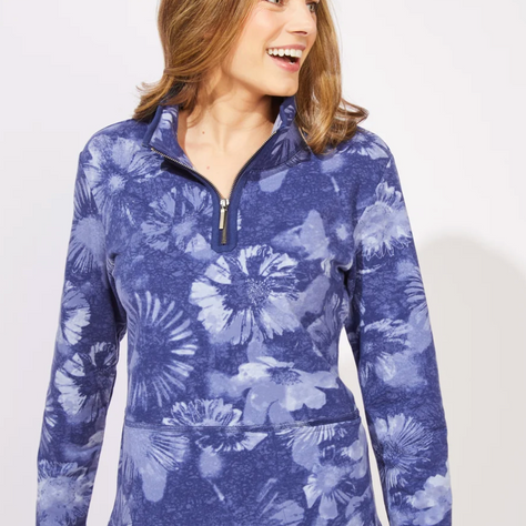 FLORAL FLEECE QUARTER ZIP PULLOVER