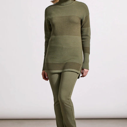 TWO TONED OTTOMAN TURTLENECK SWEATER IN CLOVER LEAF