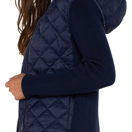 L/S QUILTED FRONT FULL ZIP HOODED SWEATER