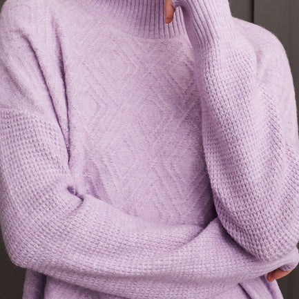 TEXTURED ORCHID MOCK NECK SWEATER