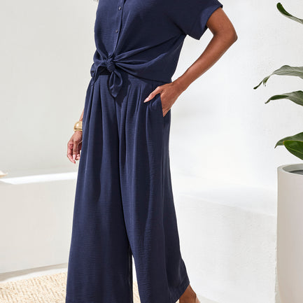 AIRFLOW PLEATED PULL ON CROP PANTS IN NAUTICAL BLUE