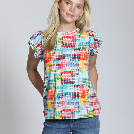 RAINBOW GRID CAP SLEEVE TOP