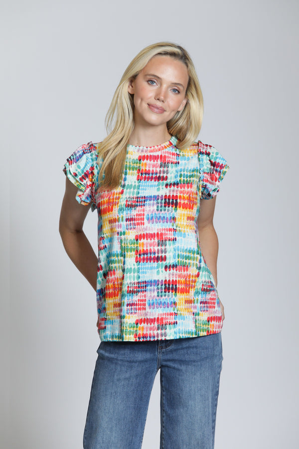 RAINBOW GRID CAP SLEEVE TOP