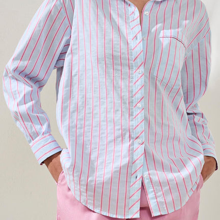 POPLIN STRIPED ROLL-SLEEVE SHIRT IN HYDRANGEA