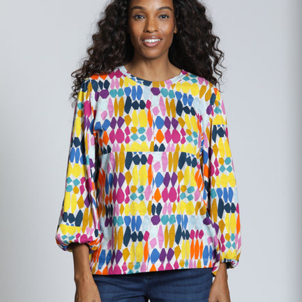 PAINTED PEBBLE PUFF SLEEVE TOP