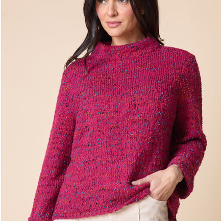 CONFETTI FUNNEL NECK PULLOVER IN WINEBERRY