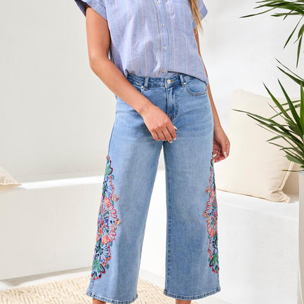 AUDREY EMBROIDERED WIDE LEG CROP JEAN