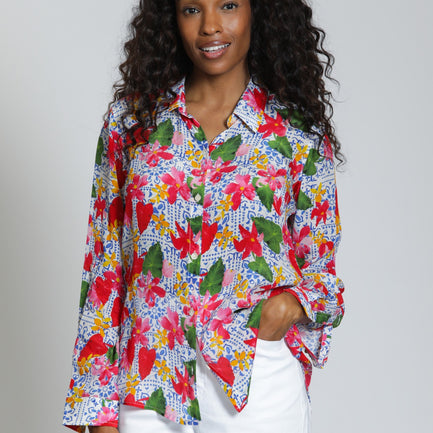 ISLAND MOSAIC ROLL SLEEVE TOP