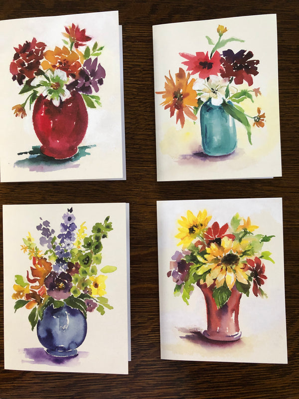 WATERCOLOR FLOWER CARDS- SET OF 4