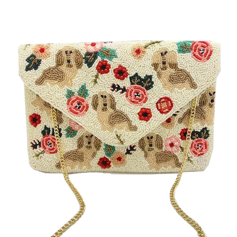 PUPPY FLORAL CLUTCH PURSE