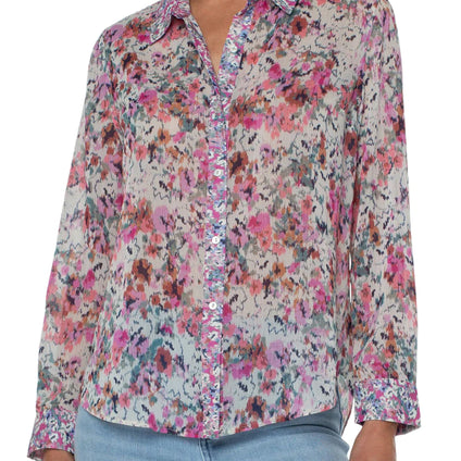 PAINTED FLORAL BUTTON FRONT SHIRT
